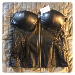 Faux leather strapless top with zipper